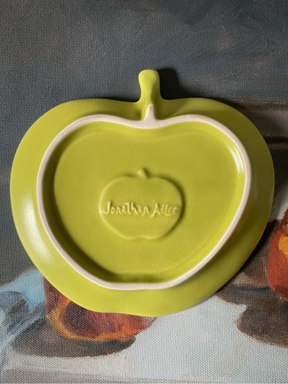 Rare Jonathan Adler Green Apple Shaped Plate 6.5” Archived Ceramic Pottery